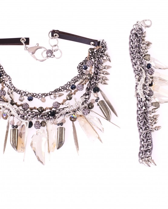 Swarovski and Pyrite Gekko Statement Necklace