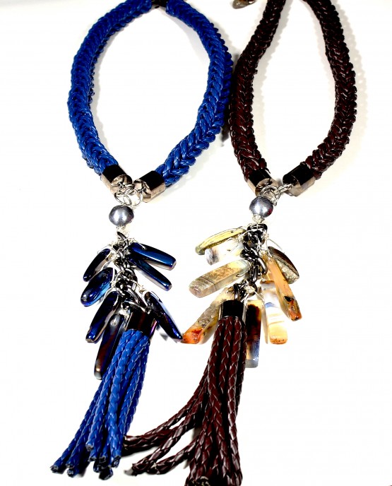 Large Blue Braided Tassel Necklace