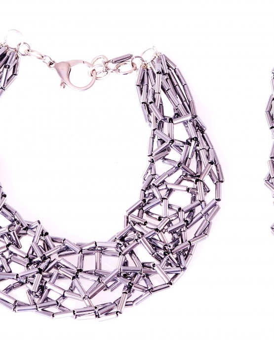 Silver Hematite Tube Statement Necklace