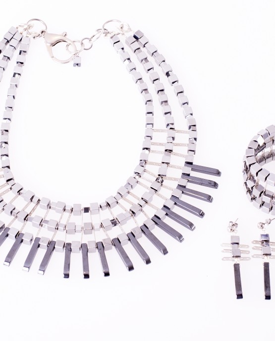 Statement Hematite Spike Necklace, Bracelet and Earrings