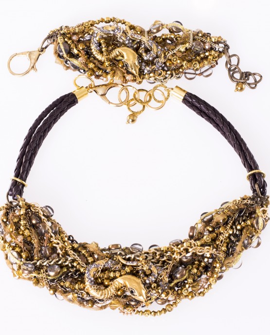 Gold Snake Statement Necklace and Bracelet