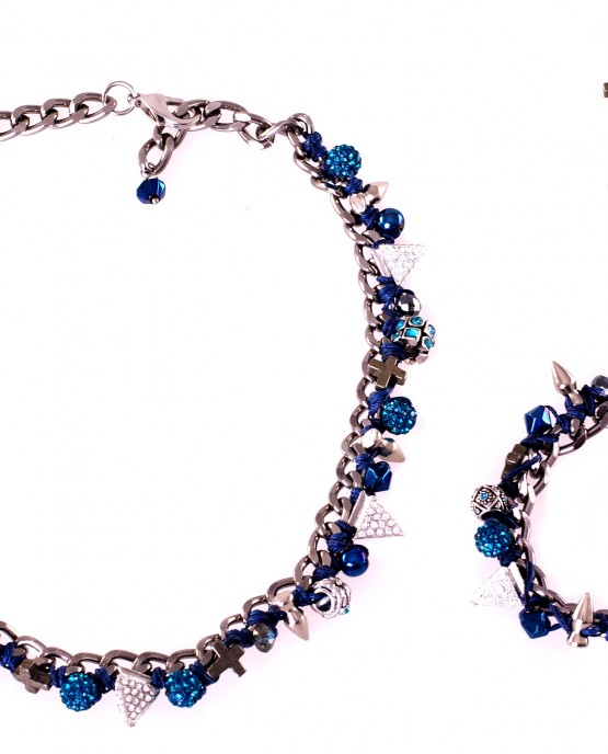 Blue Short Charm Necklace, Bracelet and Earrings