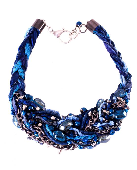 Blue Statement Braided Necklace Caterina Wills Jewellery