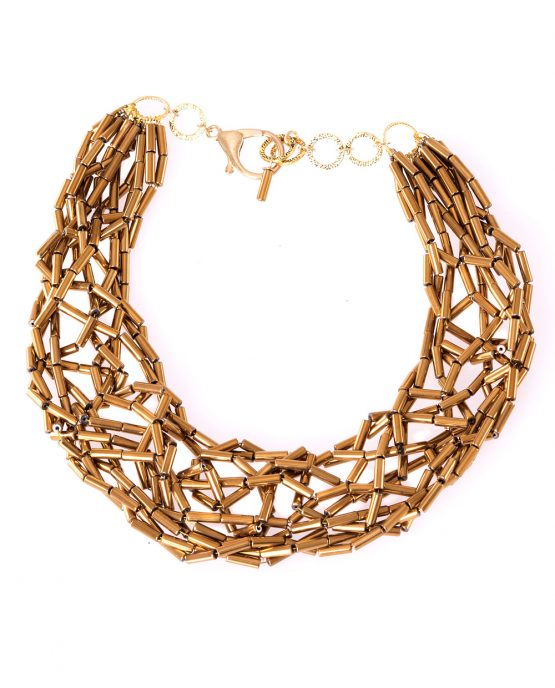 Gold Hematite Tube Statement Necklace Caterina Wills Jewellery