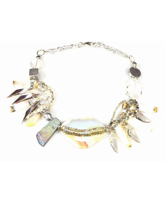 Grey Agate and Swarovski Statement Necklace Caterina Wills Jewellery