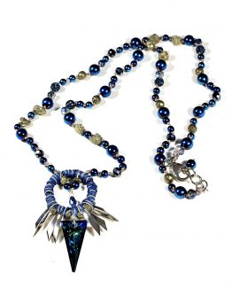 Long Blue Swarovski Crystal and Hematite Necklace Caterina Wills Jewellery
