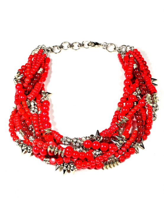 Red Beaded Multistrand Necklace Caterina Wills Jewellery