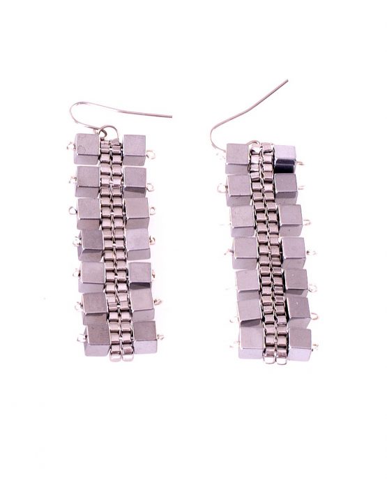 Silver Hematite Cube Earrings