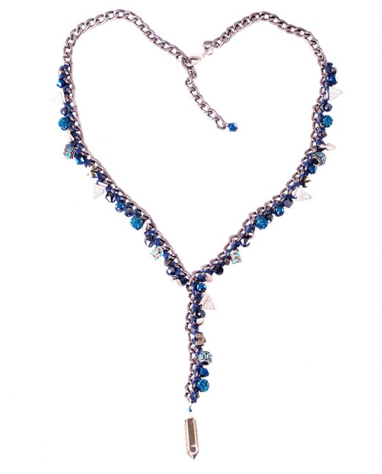Blue 'Y' Drop Charm Necklace