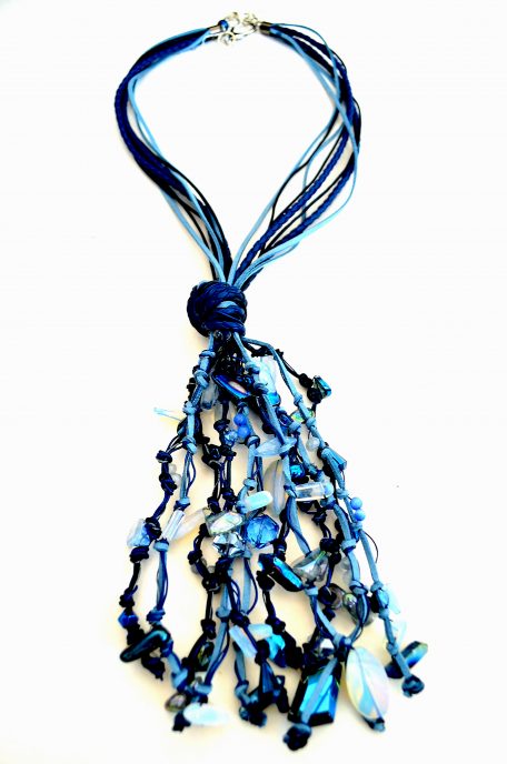 Blue Leather Drop Necklace
